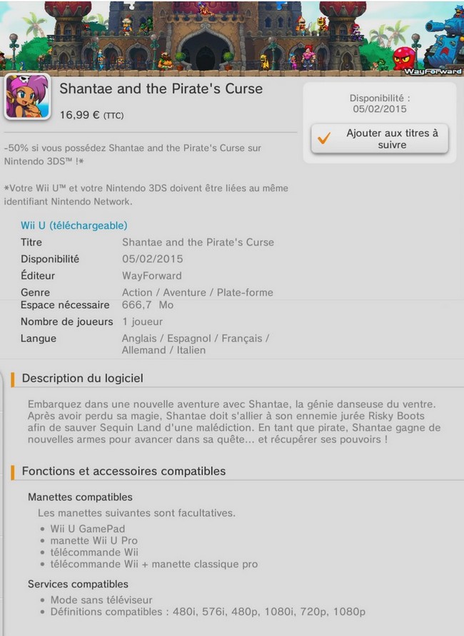 Shantae and The Pirate's Curse fiche eShop