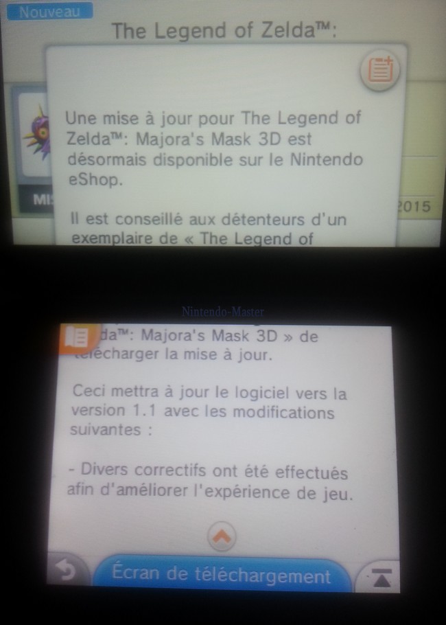 mise à jour 1.1 Zelda : Majora's Mask 3D