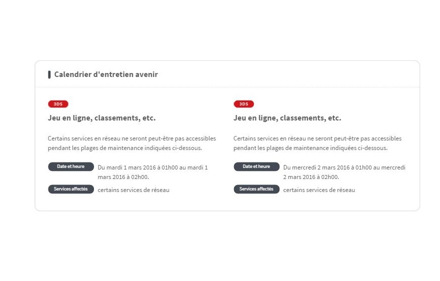 Maintenance des services en ligne de la 3DS