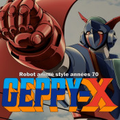 Jaquette Geppy-X, robot animé style années 70