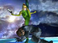 Samus sans armure et Snake