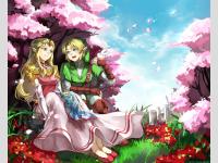 Zelda et Link sous des cerisiers