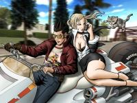 Travis et sa moto avec Sylvia