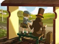 Luke et Layton sous un abri bus