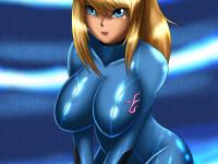 Samus sans armure penchée